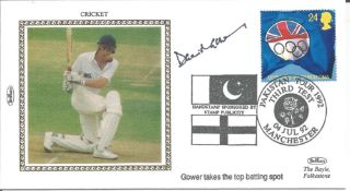 David Gower signed Benham small silk FDC. 4/7/92 Manchester postmark. Good condition. All autographs