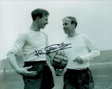 Jack Charlton signed 10x8 inch vintage black and white photo pictured with brother Bobby. Good
