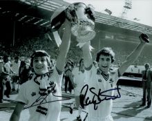 Geoff Pike and Ray Stewart signed 10x8 inch black and white West Ham 1980 FA Cup winner’s photo.
