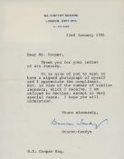 Lord Edwin Duncan-Sandys Minister In Harold Macmillan's Govt Signed Tls Dated 22nd Jan 1981. Good