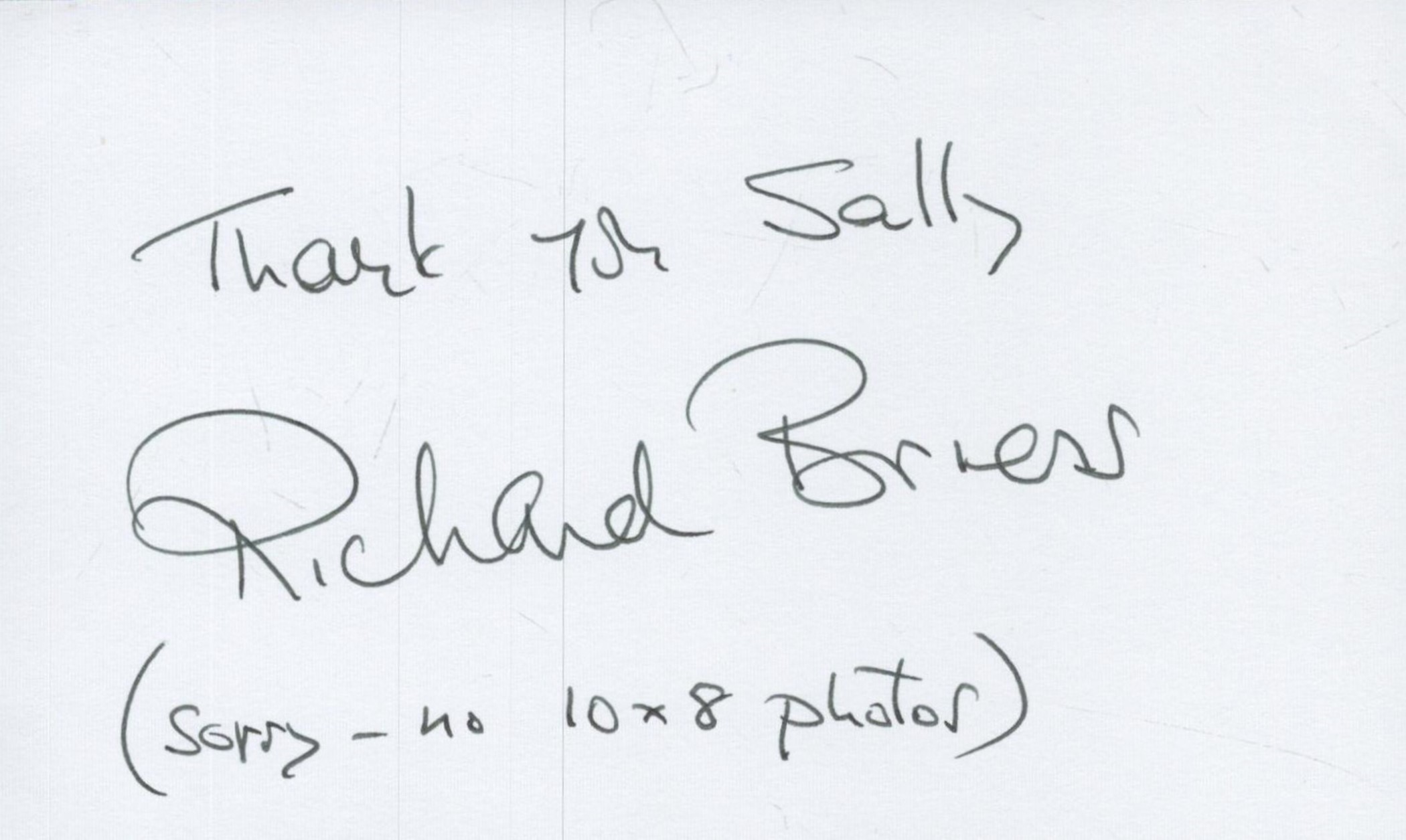 Richard Briers signed 6x4 inch white card dedicated. Good condition. All autographs come with a