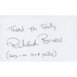 Richard Briers signed 6x4 inch white card dedicated. Good condition. All autographs come with a