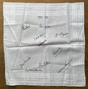 1998 BBC Television commentary team signed handkerchief. Signed by Tony Lewis, Chris Broad, David
