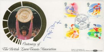Bjorn Borg signed Centenary of The British Lawn Tennis Association FDC. 4 Stamps 1 postmark 100th