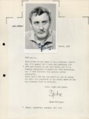 Spike Milligan signed 5.5x3.5 inch approx black and white photo attatched to A4 sheet accompanied