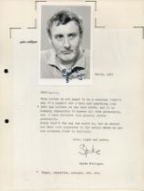 Spike Milligan signed 5.5x3.5 inch approx black and white photo attatched to A4 sheet accompanied