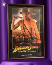 Indiana Jones and Temple of Doom Original Teaser poster framed. Multi Signd by Harrison Ford and 2
