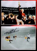 Sir Geoff Hurst 16x12 coloured signed photo. Pictures show Geoff Hurts lifting trophy and an