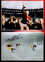 Sir Geoff Hurst 16x12 coloured signed photo. Pictures show Geoff Hurts lifting trophy and an