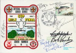 Liverpool FC multi signed 1983 milk cup final cover. Signed by Bob Paisley, Joe Fagan, Graeme