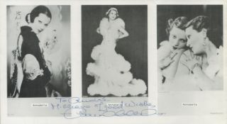 Annabella (1907-1996), French actress. A signed and dedicated tri-fold photo card, 11x6 inches