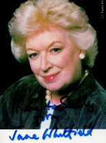 June Whitfield signed 6x4 inch colour photo. Dedicated. Good condition. All autographs come with a