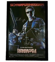 Arnold Schwarzenegger and James Cameron signed Terminator 2: Judgment Day frame movie poster 42x31