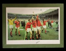 Bobby Charlton signed Cup King Series colour print mounted and framed, limited edition 173/500,