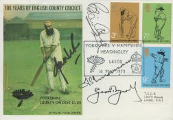 Geoff Boycott, Fred Truman and Brian Close signed 100 Years of English County Cricket FDC with 3