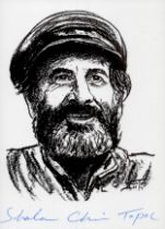 Chaim Topol signed Fiddler on the Roof 6x4 inch black and white sketch picture. Good condition.