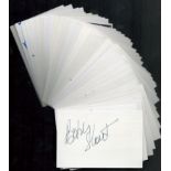 Entertainment collection of 50 signed white cards with signatures of Sham 69, Savoy Brown, Saw