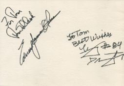 Tom Selleck and Edward James Olmos, American actors. A signed and dedicated 10x7 inches card. Tom