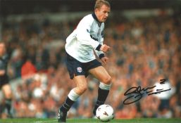 John McGinlay signed 12x8 inch colour photo pictured in action for Bolton Wanderers. Good condition.