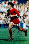 Willie Morgan signed 12x8 inch colour photo pictured while playing for Manchester United. Good