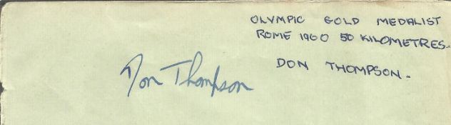 Don Thompson 1960 Olympic Legend signed 6x4 album page. Donald James Thompson MBE (20 January 1933 -