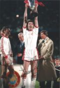 Gary Pallister signed 12x8 inch colour photo pictured celebrating during his time with Manchester