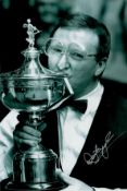 Dennis Taylor signed 12x8 inch black and white photo pictured celebrating with the world