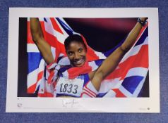 Denise Lewis signed 22x16 Team GB Olympic Gold Big Blue Tube print. Olympic Games Sydney 2000 Denise