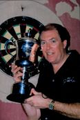 John Lowe signed 12x8 inch colour photo pictured celebrating with the World Championship trophy.