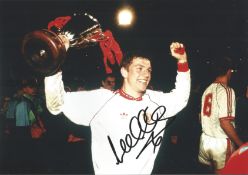 Lee Sharpe signed 12x8 inch colour photo pictured celebrating during his time with Manchester