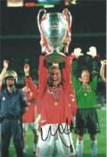 Nicky Butt signed 12x8 inch colour photo pictured celebrating with the Champions League trophy