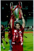 Milan Baros signed 12x98 inch colour photo pictured celebrating with Champions League trophy while