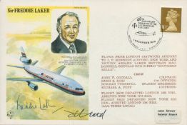 Aviation pioneer Freddie Laker plus cover artist Tony Theobald signed on Lakers own DC10 SkyTrain