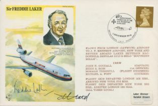 Aviation pioneer Freddie Laker plus cover artist Tony Theobald signed on Lakers own DC10 SkyTrain