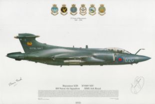 Buccaneer S2d XV869 809 Naval Air Sqn HMS Ark Royal double signed Squadron print. Approx 44 x