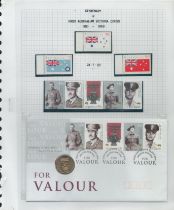 Victoria Cross 2000 Australian VC $1 coin FDC with mint set of stamps. Set on descriptive A4 page