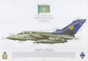 Tornado GR4 ZG756 BX 14 Sqn RAF Lossiemouth multiple signed Squadron print. Approx 44 x 29 cm.