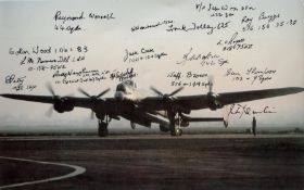 Lancaster Photo Signed 16 WW2 RAF Bomber Command Veterans East Kirkby. 12 x 8 inch b/w photo