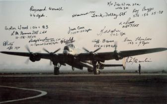 Lancaster Photo Signed 16 WW2 RAF Bomber Command Veterans East Kirkby. 12 x 8 inch b/w photo