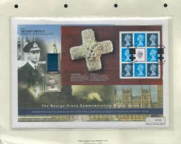 George Cross 2002 Mercury official FDC with miniature stamp sheet and reproduction medal