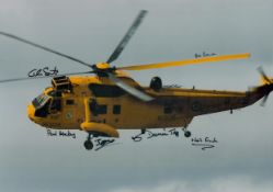 Search and Rescue helicopter multiple signed 16 x 12 inch colour photo. Autographs of eight RAF crew