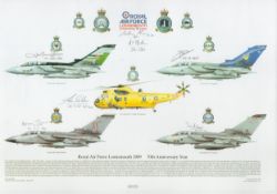 RAF Lossiemouth 70th Anniversary Year multiple signed Squadron print. Image of Tornado GR4s, Sea