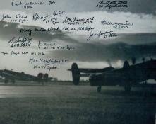 Halifax Photo Signed 12 WW2 RAF Bomber Command Halifax Veterans. 10 x 8 b/w photo signed by F/O John