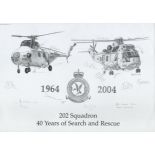 202 squadron Search and rescue pencil print approx. 44 x 29cm. Features two helicopters and signed