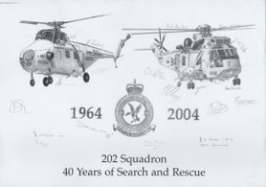 202 squadron Search and rescue pencil print approx. 44 x 29cm. Features two helicopters and signed