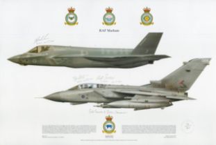 Tornado and Lightning RAF Marham RARE 14/20 signed Squadron print. Approx 44 x 29 cm. Signed by four