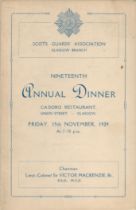 Army 1929 Scots Guards Glasgow 19th Annual Dinner Menu, 15th Nov 1929. Good condition. All