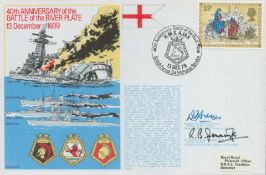 WW2 Battle of the River Plate double signed Official Navy cover RNSC(2)25, Signed by action veterans