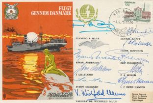 WW2 10 Dutch Resistance SOE leaders signed RAF Escape from Denmark cover. Autographed by Henrik