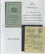 1941 WW2 Ration book with Copy of National Identity card. Set on descriptive A4 page with corner